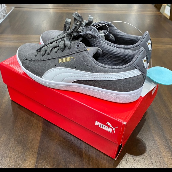 Puma Ladies Vikky Suede Sneakers Shoes - Grey - Picture 5 of 8